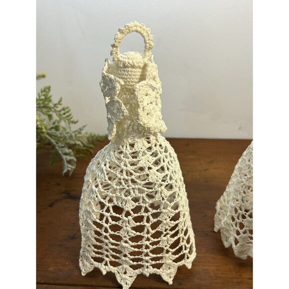 Lot Of 2 Vintage Crochet Angel Christmas Tree Toppers 8” And 9” Tall - Picture 6 of 8